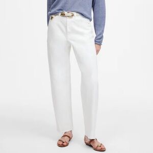 NEW MADEWELL Pieced Barrel-Leg Jeans in Tile White Rigid Denim Raw Hem Size 25